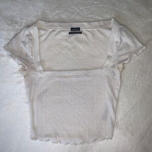 Urban Outfitters cream square neck lettuce hem crop top